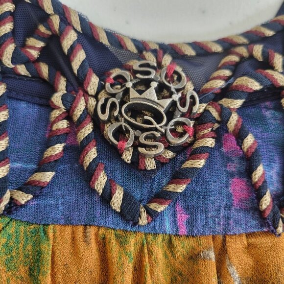 Save the Queen Blouse Womens XL Artsy Sheer Mesh Colorful Abstract Boho Y2k City - Picture 6 of 10